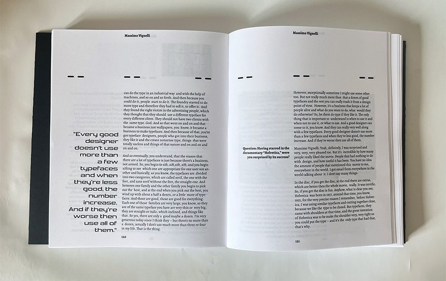 Spread of Blah Blah Blah Type Vol 2 showing designer interview portion