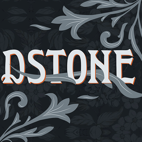 Closeup of lyrics from the Tyler Childer's song nose on the grindstone on a dark blue, floral background