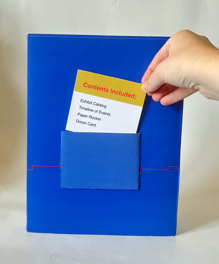 Back of folder showing included contents card