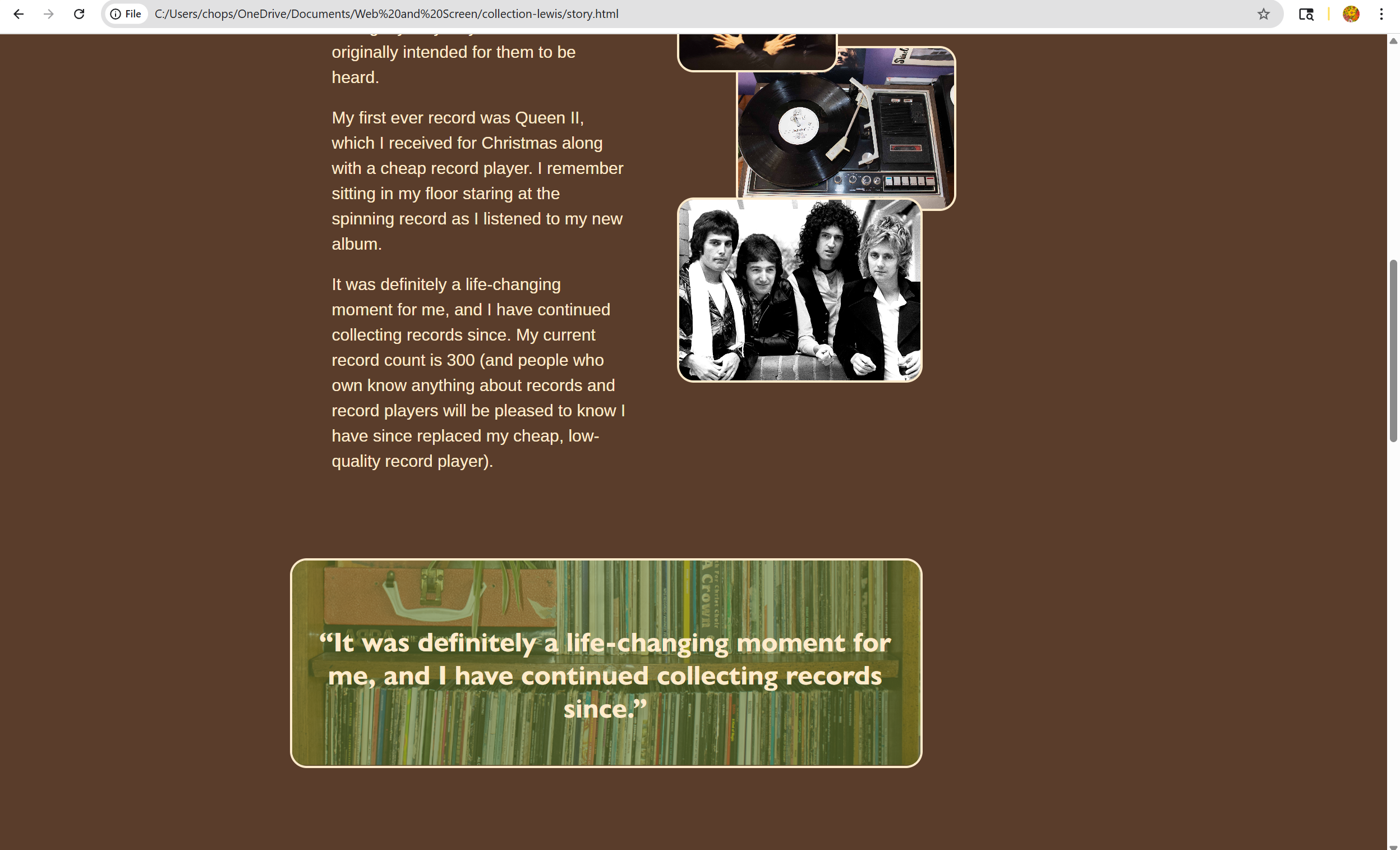 About screen page of Wax Hound website showing text and images of bands on a brown background